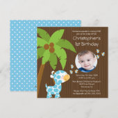 Foto: Safari Oerwoud Giraffe Kind Birthday Party Kaart (Voorkant / Achterkant)