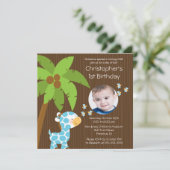 Foto: Safari Oerwoud Giraffe Kind Birthday Party Kaart (Staand voorkant)