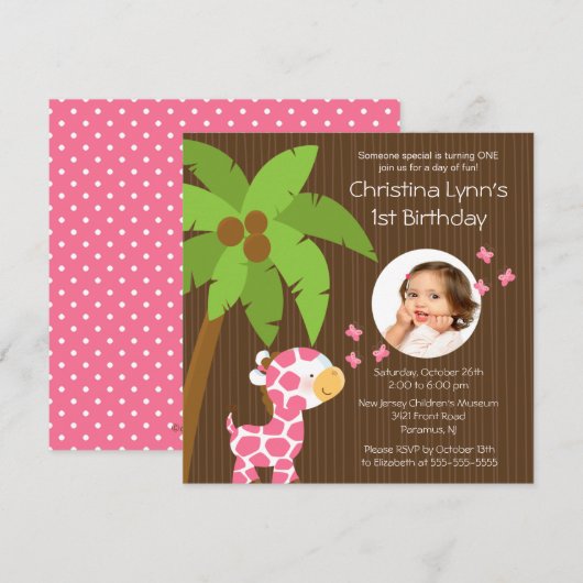 Foto: Safari Oerwoud Giraffe Kind Birthday Party Kaart (Voorkant / Achterkant)