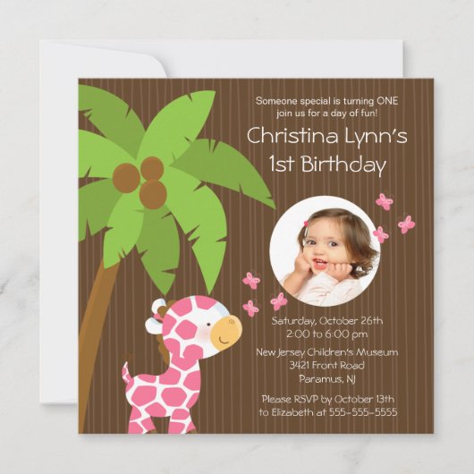 Foto: Safari Oerwoud Giraffe Kind Birthday Party Kaart (Voorkant)