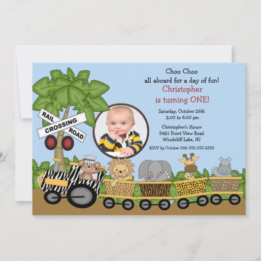 Foto: Safari Oerwoud Train Birthday Invitation Kaart (Voorkant)