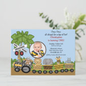 Foto: Safari Oerwoud Train Birthday Invitation Kaart (Staand voorkant)