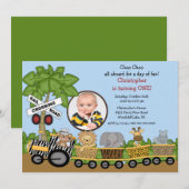 Foto: Safari Oerwoud Train Birthday Invitation Kaart (Voorkant / Achterkant)
