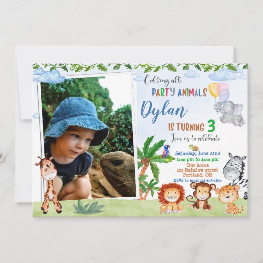 Foto Safari verjaardagsuitnodiging Oerwoud dier 1s Kaart (Voorkant)