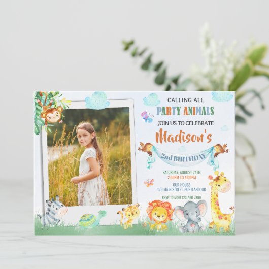Foto safari verjaardagsuitnodiging Twee wilde fees Kaart (Staand voorkant)