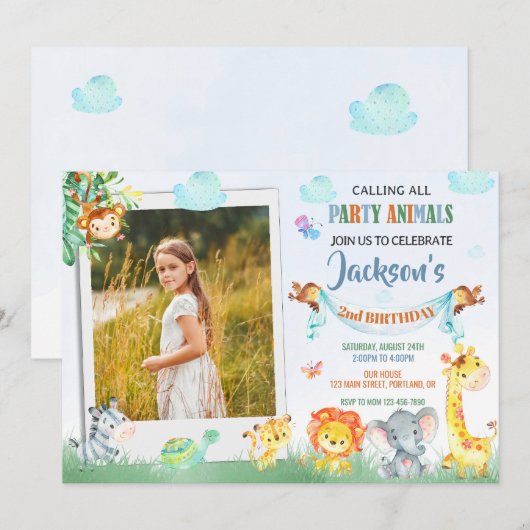 Foto safari verjaardagsuitnodiging Twee wilde fees Kaart (Voorkant / Achterkant)