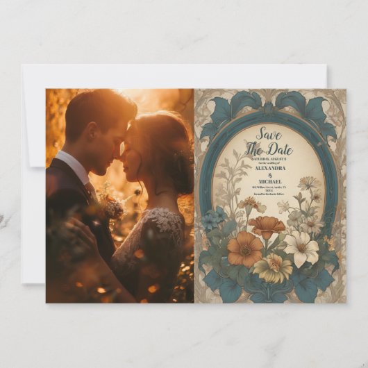 Foto Sage Green Art Nouveau Alphonse Mucha Weddin Save The Date (Voorkant)