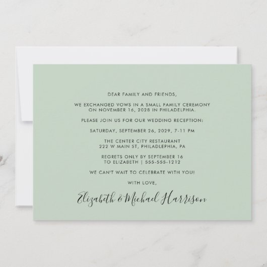 Foto Sage Wedding Reception 'Gelukkig tot het eind Aankondiging (Achterkant)