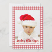 Foto Santa's Little Helper Red Gingham Christmas Feestdagenkaart (Voorkant)