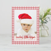 Foto Santa's Little Helper Red Gingham Christmas Feestdagenkaart (Staand voorkant)