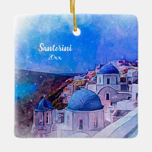 Foto Santorini Griekenland 2 zijdes Modern Art Keramisch Ornament (Voorkant)