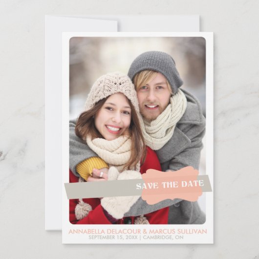 FOTO SAVE THE DATE-AANKONDIGING | KORAAL EN GRIJS DATE (Voorkant)