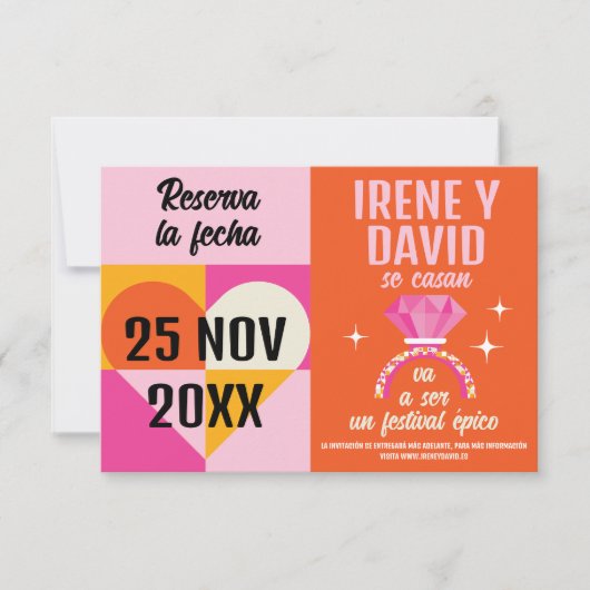 Foto Save the Date Anillo Festival Naranja y Rosa (Voorkant)