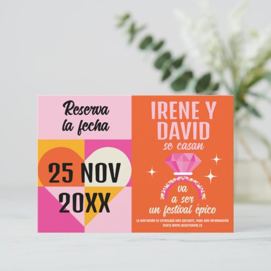 Foto Save the Date Anillo Festival Naranja y Rosa (Staand voorkant)