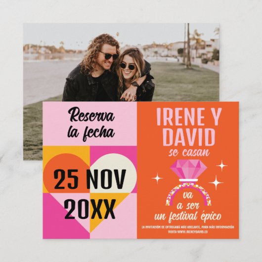 Foto Save the Date Anillo Festival Naranja y Rosa (Voorkant / Achterkant)