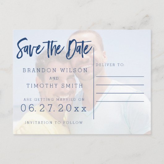 Foto Save The Date-ansichtkaarten voor homohuwelij Aankondigingskaart (Achterkant)