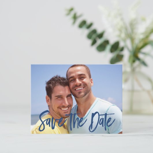 Foto Save The Date-ansichtkaarten voor homohuwelij Aankondigingskaart (Staand voorkant)