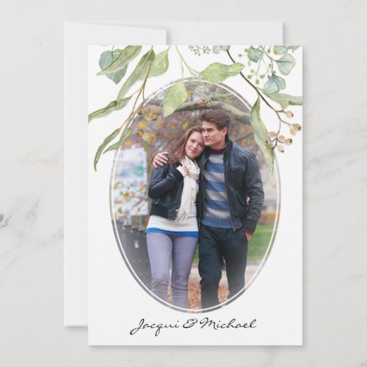 Foto Save the Date Aquarel Eucalyptus Groene Decor Kaart (Achterkant)