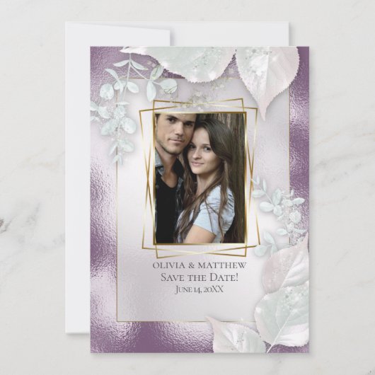 FOTO SAVE THE DATE |  Aubergine Glans Uitnodiging (Voorkant)