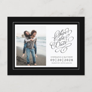 Foto Save The Date Black & White Elegant Wedding Aankondigingskaart