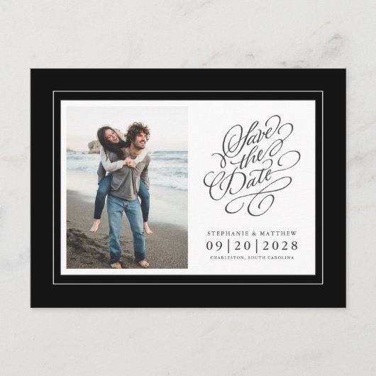 Foto Save The Date Black & White Elegant Wedding Aankondigingskaart (Voorkant)