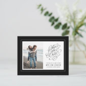 Foto Save The Date Black & White Elegant Wedding Aankondigingskaart (Staand voorkant)