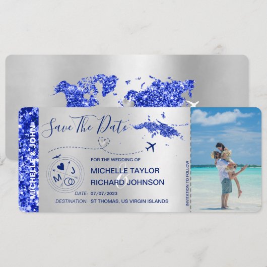 Foto Save the Date Boarding Pass St Thomas Kaart (Voorkant / Achterkant)