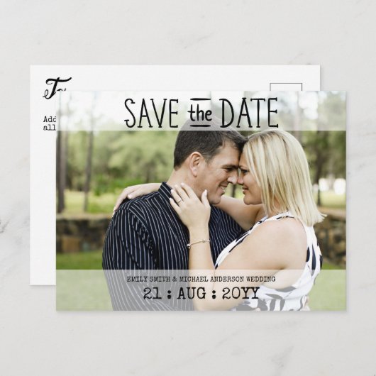 FOTO Save the Date Briefkaarten - Moderne Typograf (Voorkant / Achterkant)