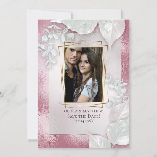 FOTO SAVE THE DATE |  Burgundy Glans Kaart (Voorkant)