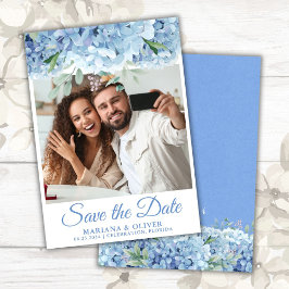 Foto Save the Date Card Blue Hydrangeas Floral Kaart