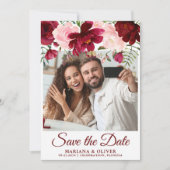 Foto Save the Date Card Burgundy Pink Floral Kaart (Voorkant)