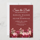 Foto Save the Date Card Burgundy Pink Floral Kaart (Achterkant)