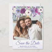 Foto Save the Date Card Periwinkle Fuchsia Floral Kaart (Voorkant)