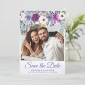 Foto Save the Date Card Periwinkle Fuchsia Floral Kaart (Staand voorkant)
