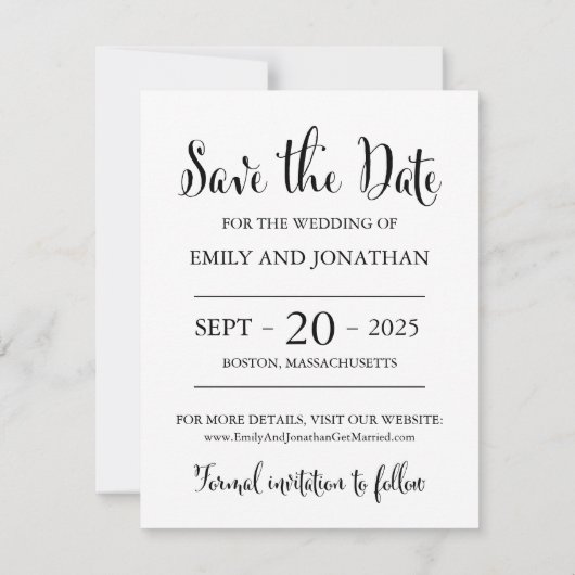 Foto Save the Date Cards, White Rustic Script (Achterkant)