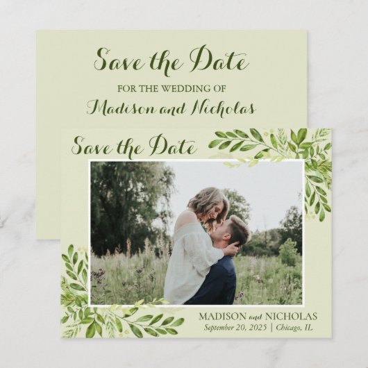 Foto Save the Date Cards with Botanical Greenery (Voorkant / Achterkant)