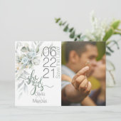 Foto Save the Date Dusty Blue Waterverf Floral (Staand voorkant)