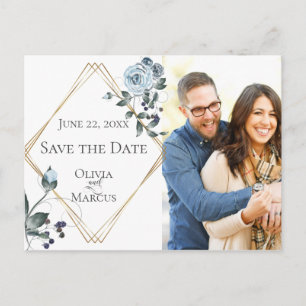 Foto Save the Date Dusty Blue Waterverf Floral Briefkaart