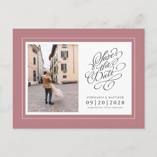 Foto: Save the Date Dusty Roos Elegant Wedding Aankondigingskaart (Voorkant)