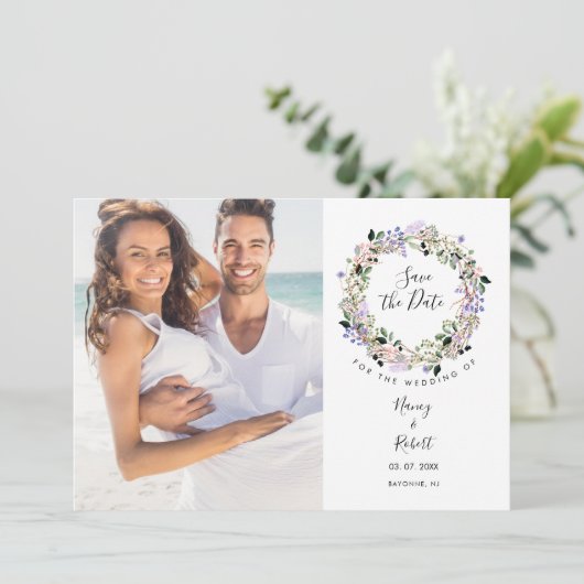 Foto Save The Date Elegante Bloemenguirlande  Kaart (Staand voorkant)