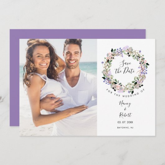 Foto Save The Date Elegante Bloemenguirlande  Kaart (Voorkant / Achterkant)