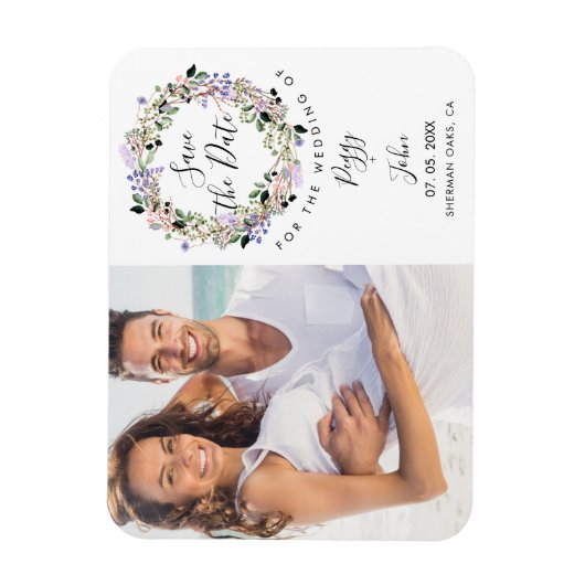 Foto Save the Date Elegante Bloemenslinger Magneet (Verticaal)