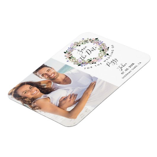 Foto Save the Date Elegante Bloemenslinger Magneet (Linkerzijde)