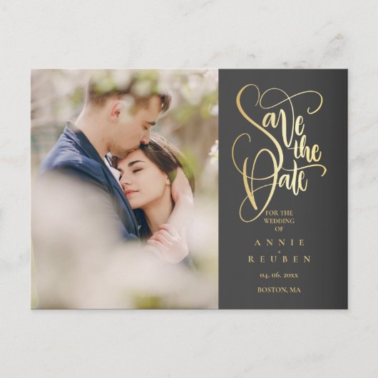 Foto Save the Date Elegante Gouden Schrift Aankondigingskaart (Voorkant)