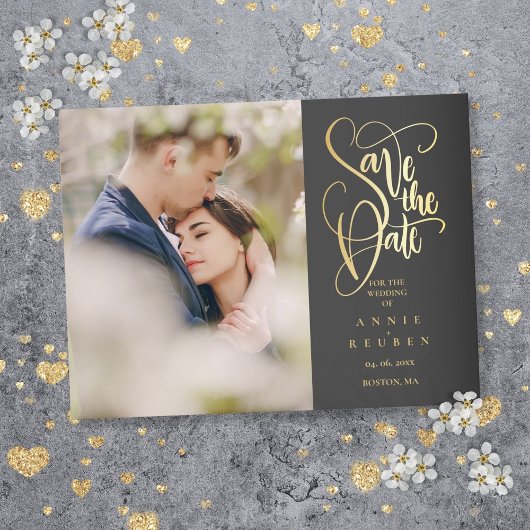 Foto Save the Date Elegante Gouden Schrift Aankondigingskaart