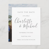 Foto Save the Date Elegante Handtekening Script Aankondigingskaart (Voorkant / Achterkant)