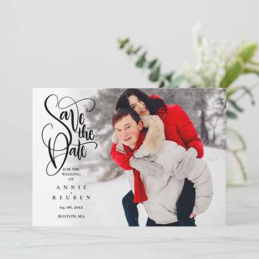 Foto Save the Date Elegante Script Modern (Staand voorkant)