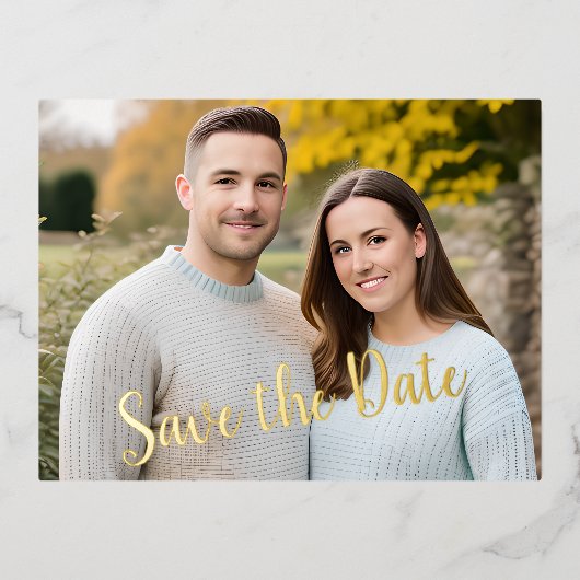 Foto "Save the Date" Folie Tekst Briefkaart (Voorkant)