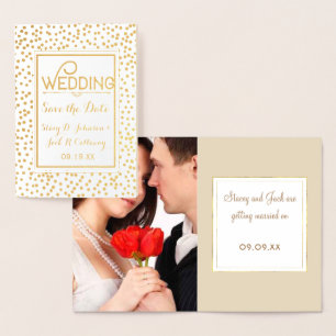 Foto Save the Date Gold Confetti Typography Folie Kaarten