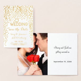 Foto Save the Date Gold Confetti Typography Folie Kaarten